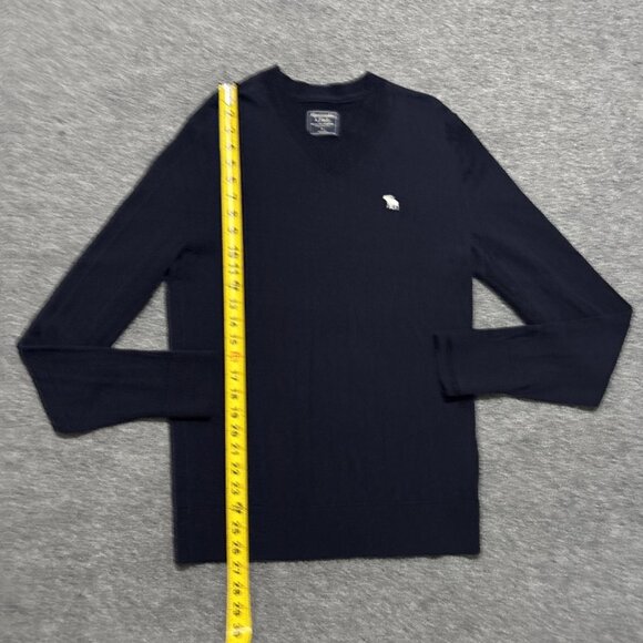 Abercrombie Fitch Sweater Size Small Navy Blue Wool Long Sleeve V-Neck Preppy - Picture 7 of 13